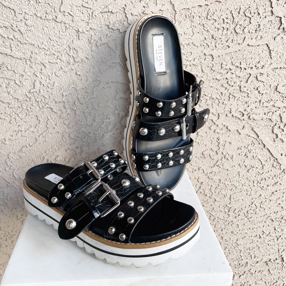 Steve Madden Black Studded Platform Sandals